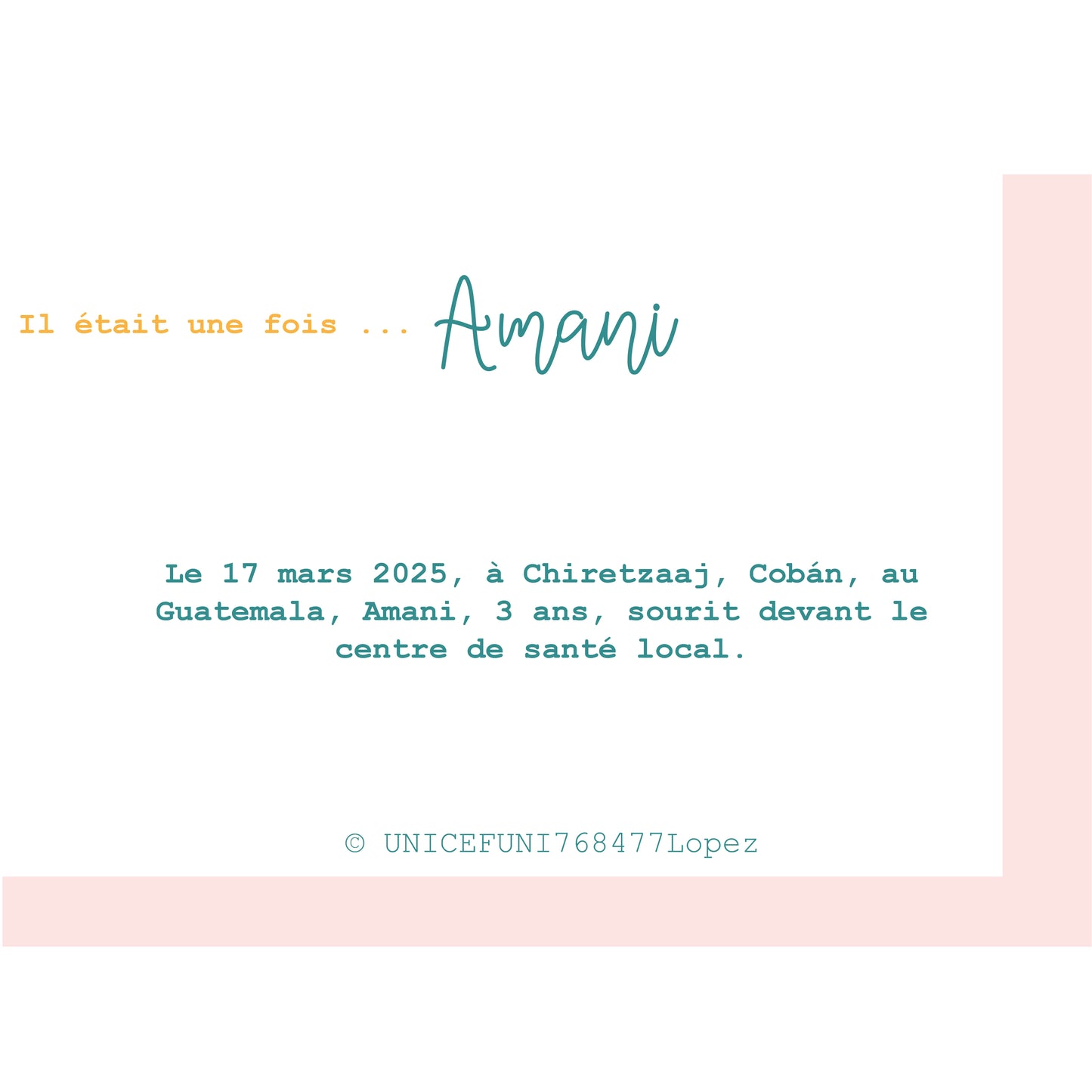 Portrait d'enfant en collaboration avec l'unicef : Il était une fois Amani