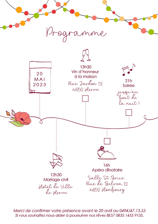 Faire-part de mariage - 2 pages avec illustration d'après photo - printable
