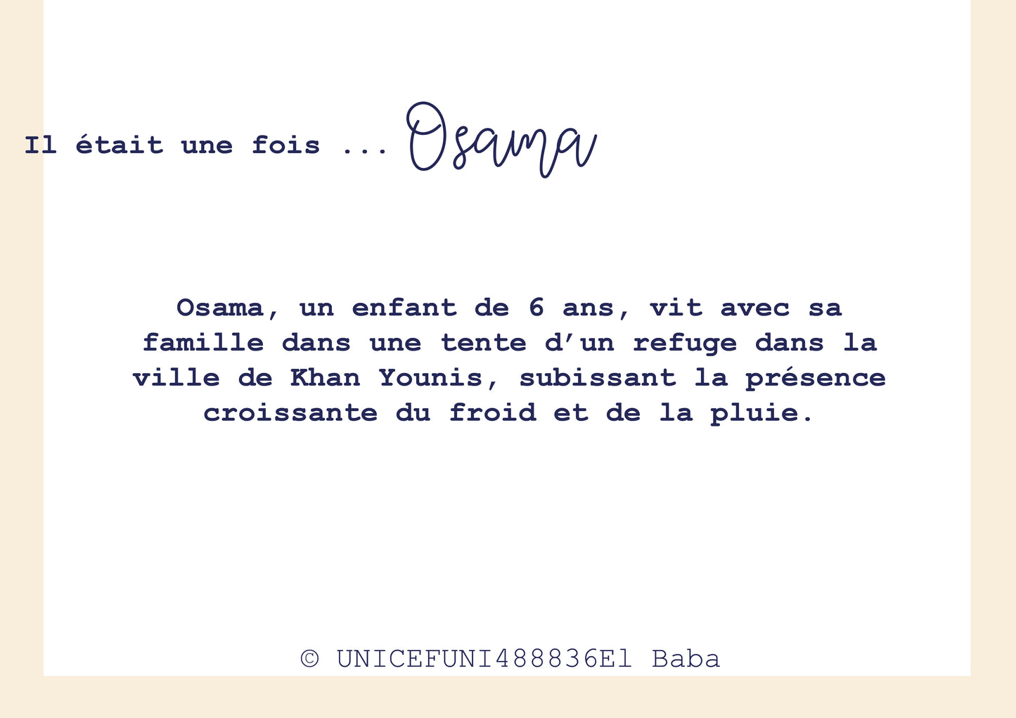 Portrait d'enfant en collaboration avec l'unicef : 5- Il était une fois Osama