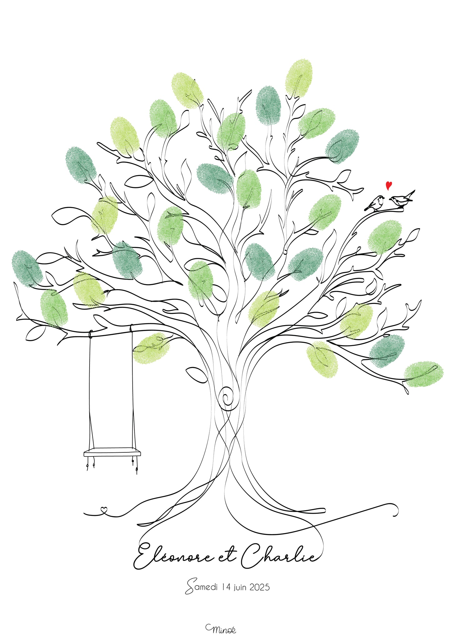 Support d'empreintes - arbre, petits oiseaux et balançoire