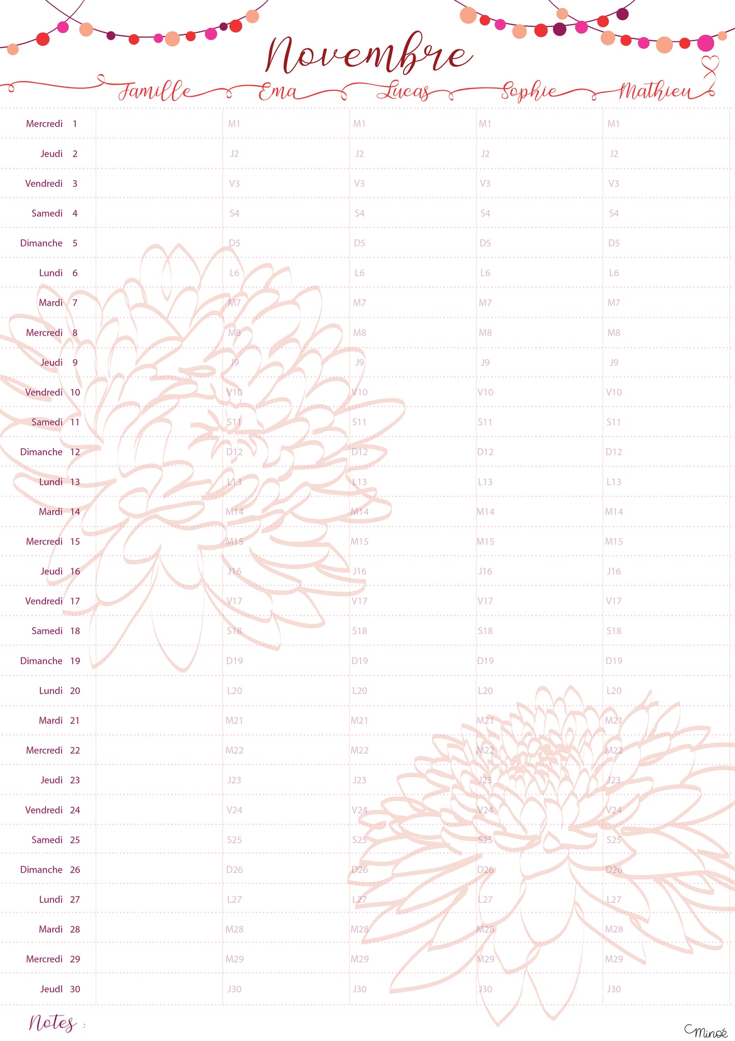 Planning mensuel familial - pack de 3 mois