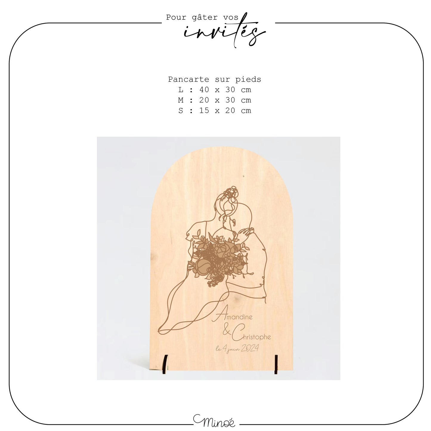 Pour accueillir vos invités : une jolie illustration gravée sur pieds