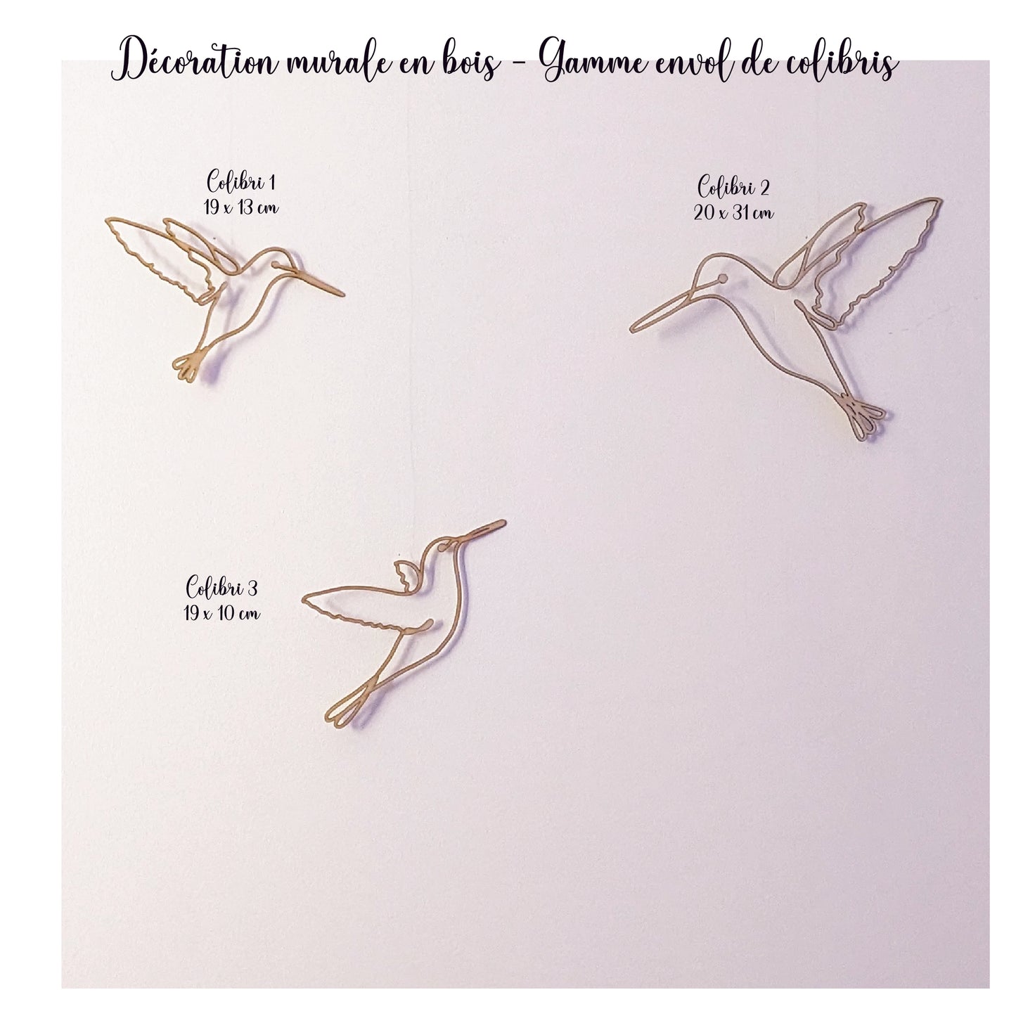 Décoration murale en bois : gamme L'envol des colibris