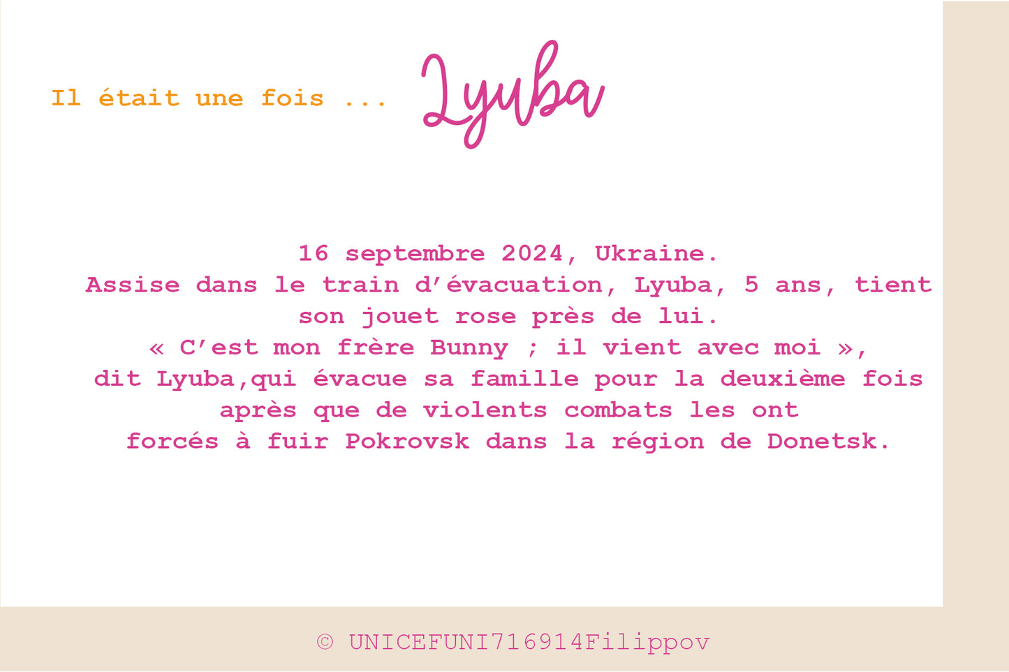 Portrait d'enfant en collaboration avec l'unicef : Il était une fois Lyuba