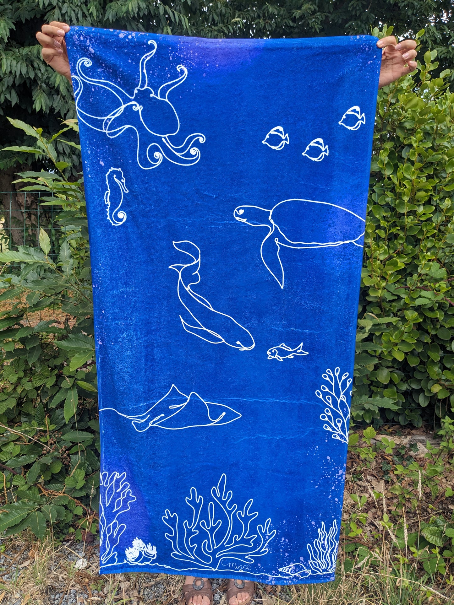 Serviette de bain illustrée : monde marin