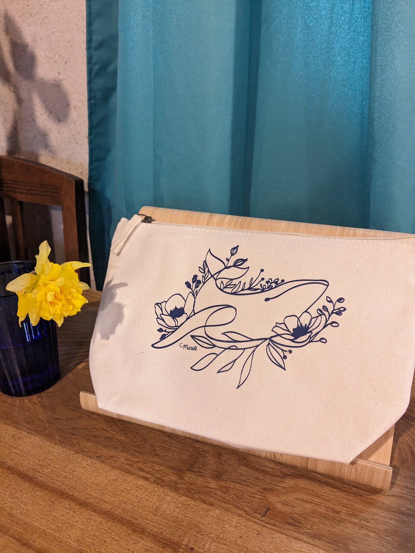 Trousse zippée coton bio - baleine