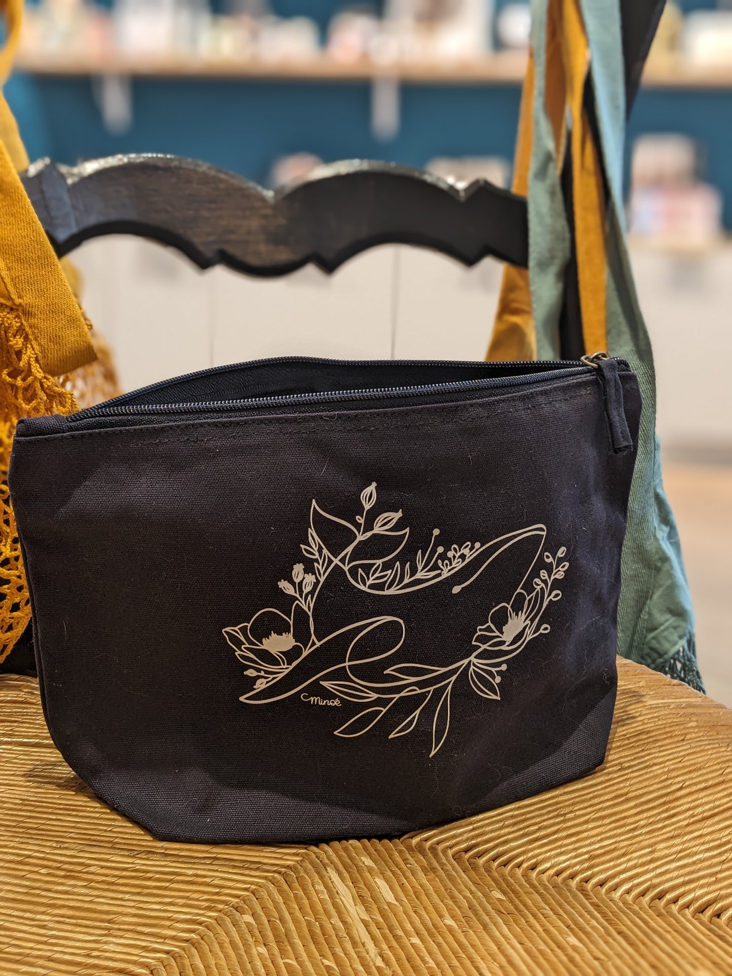 Trousse zippée coton bio Navy - baleine