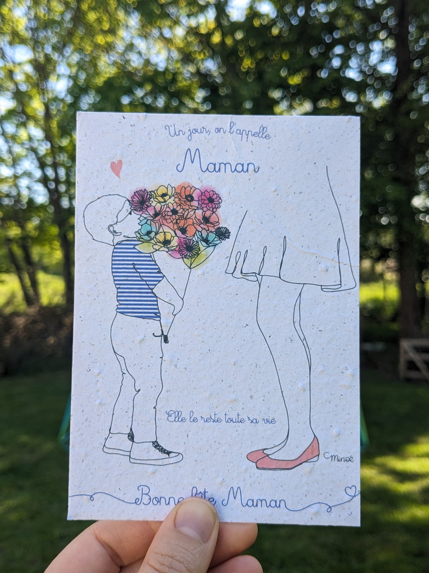 Carte à planter : fête des mamans - enfant et bouquet