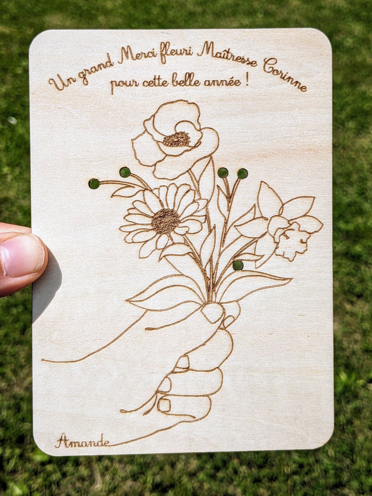 Carte fleurie Merci maîtresse, maître, atsem, nounou