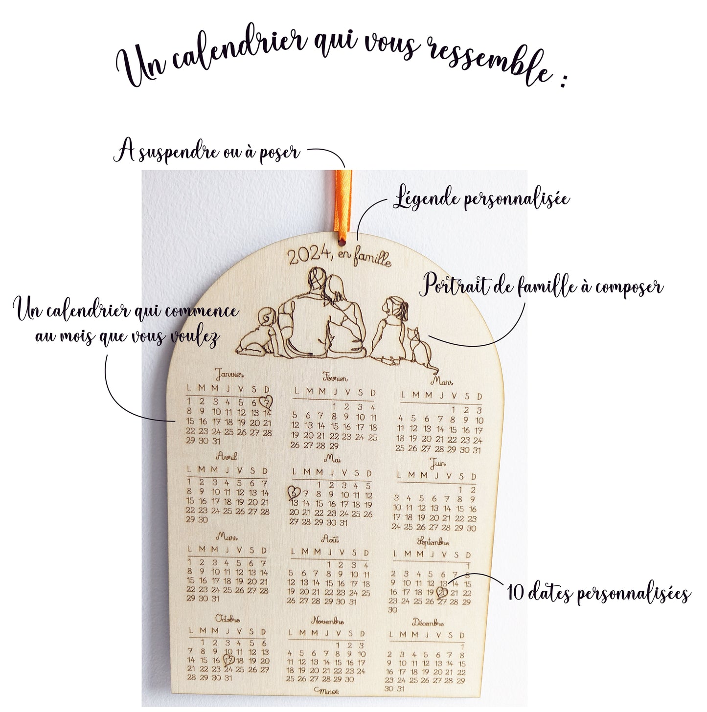 Calendrier personnalisé en bois