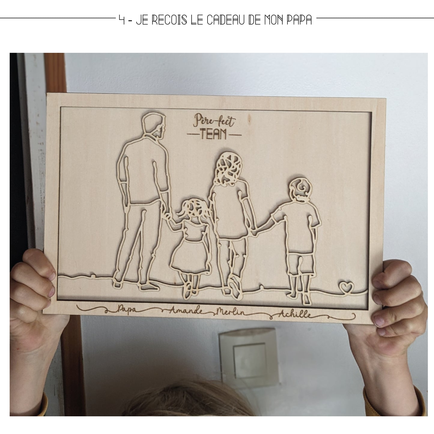 Illustration personnalisée Père-fect team : lignes de bois