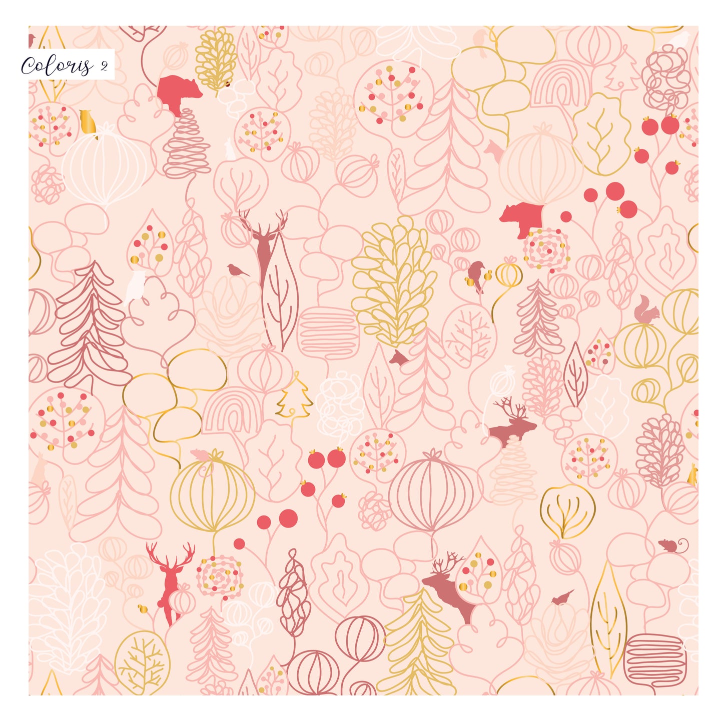 Tissu velours au mètre : motif forêt enchantée