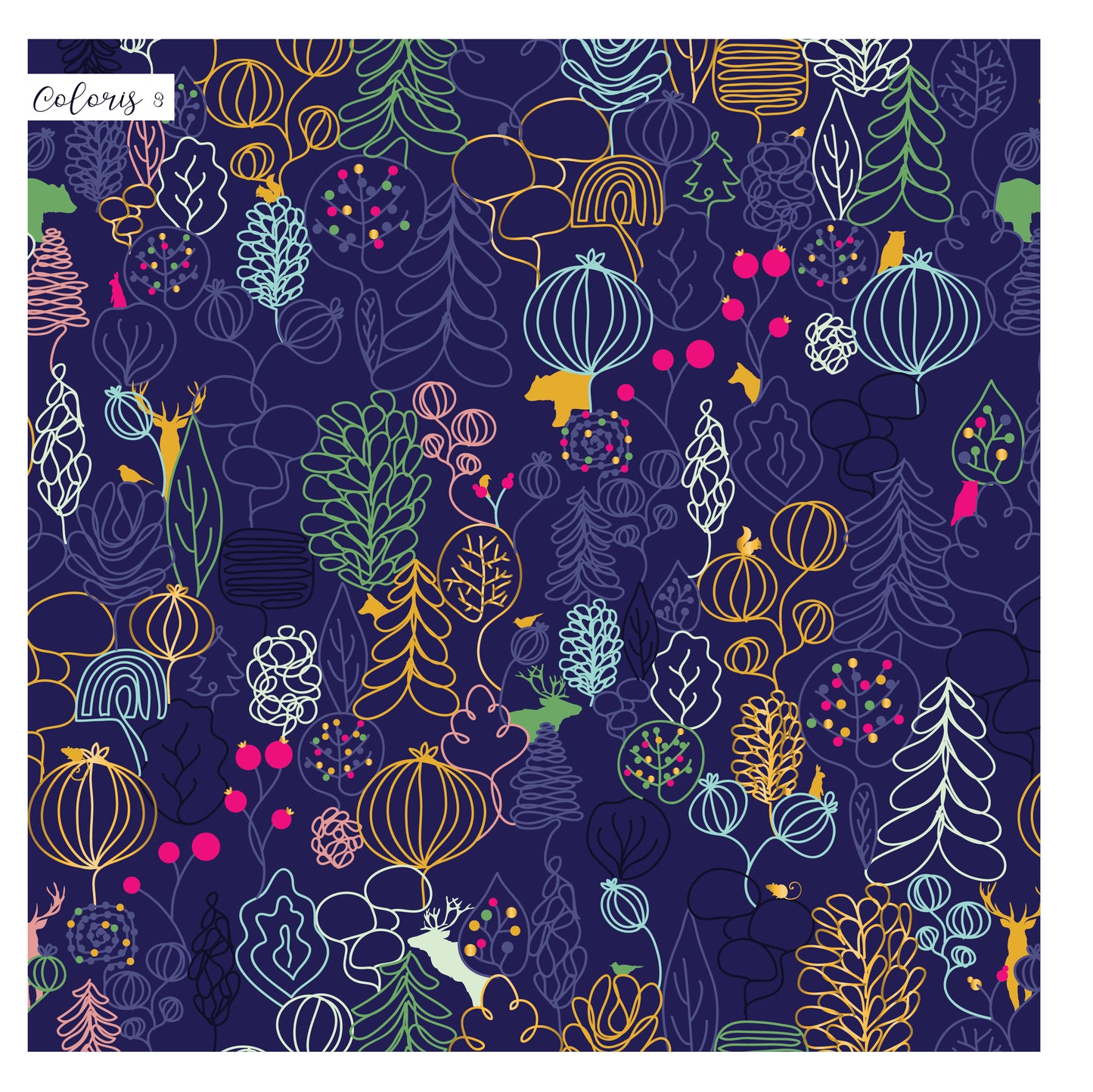 Tissu velours au mètre : motif forêt enchantée