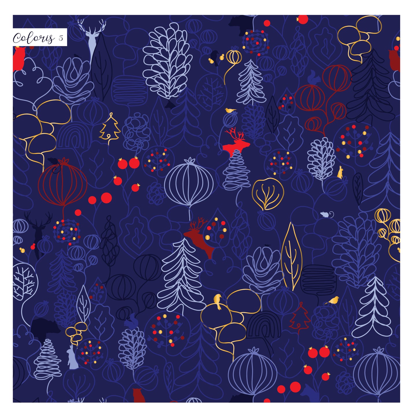 Tissu velours au mètre : motif forêt enchantée