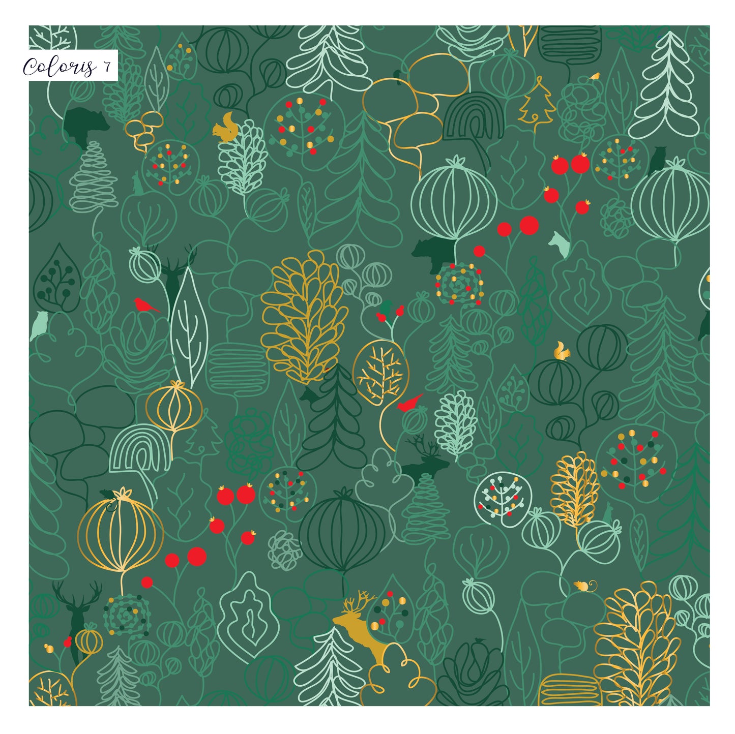 Tissu velours au mètre : motif forêt enchantée