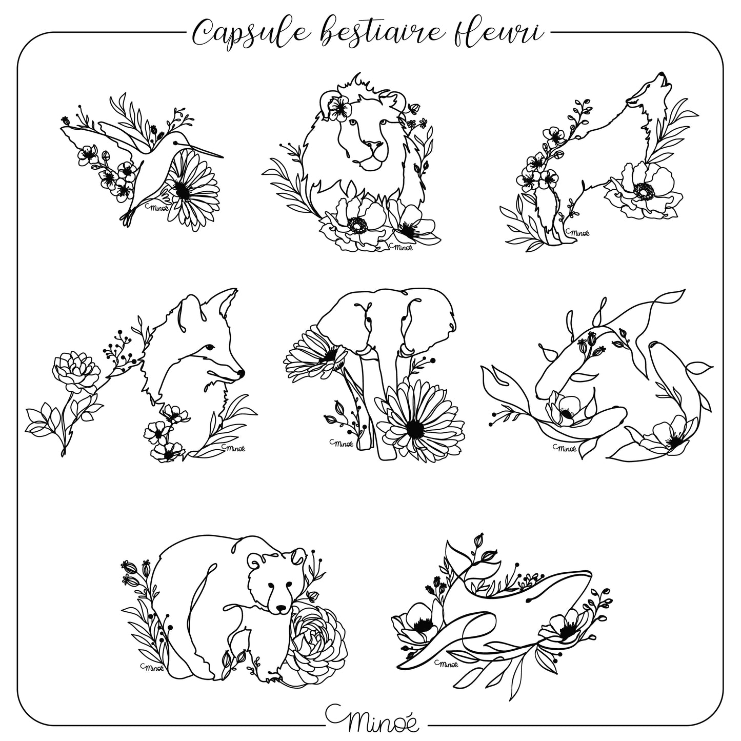 Capsule bestiaire fleuri : Sous-verre en bambou gravé
