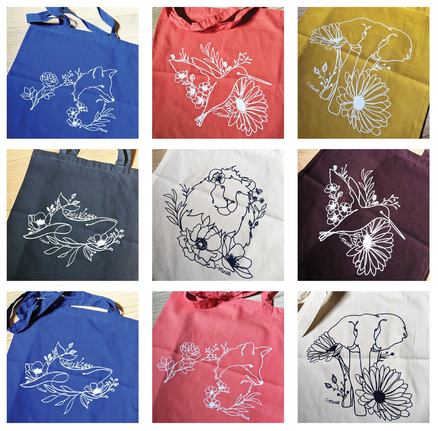 Capsule bestiaire fleuri : tote bag