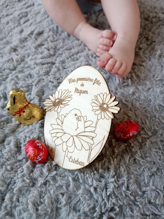 Oeuf en bois personnalisé : ma première fête de Pâques