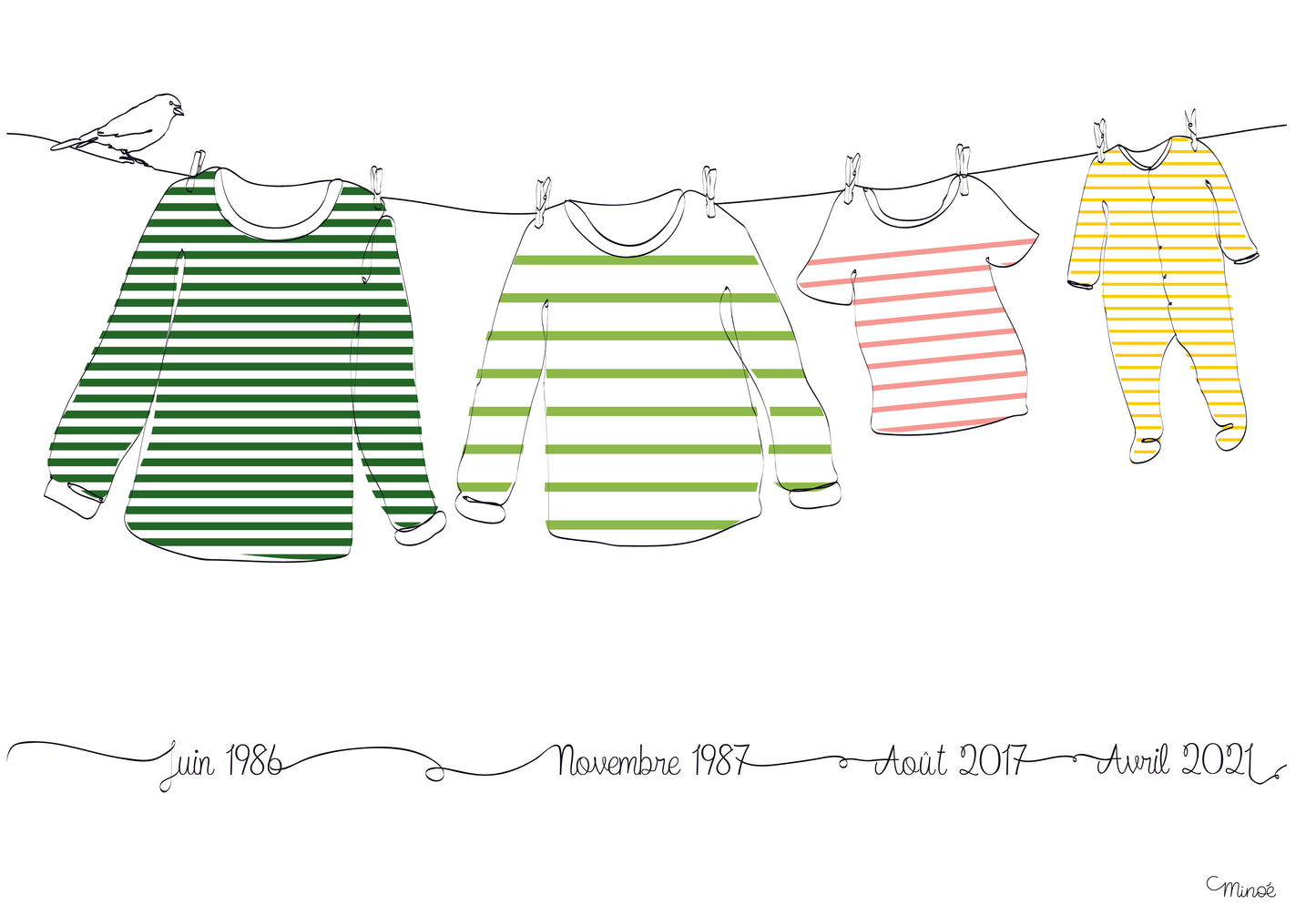 Illustration de famille - fil à linge
