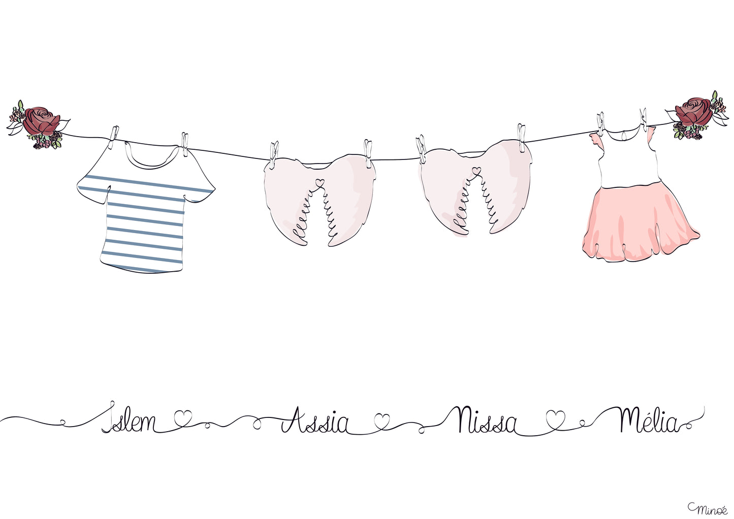 Illustration de famille - fil à linge