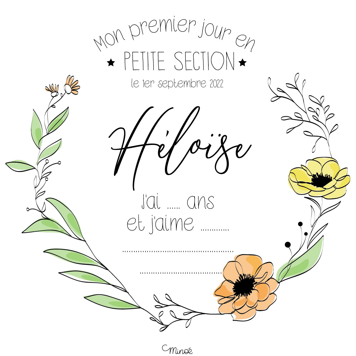 Souvenir du premier jour d'école - Carte personnalisée à imprimer
