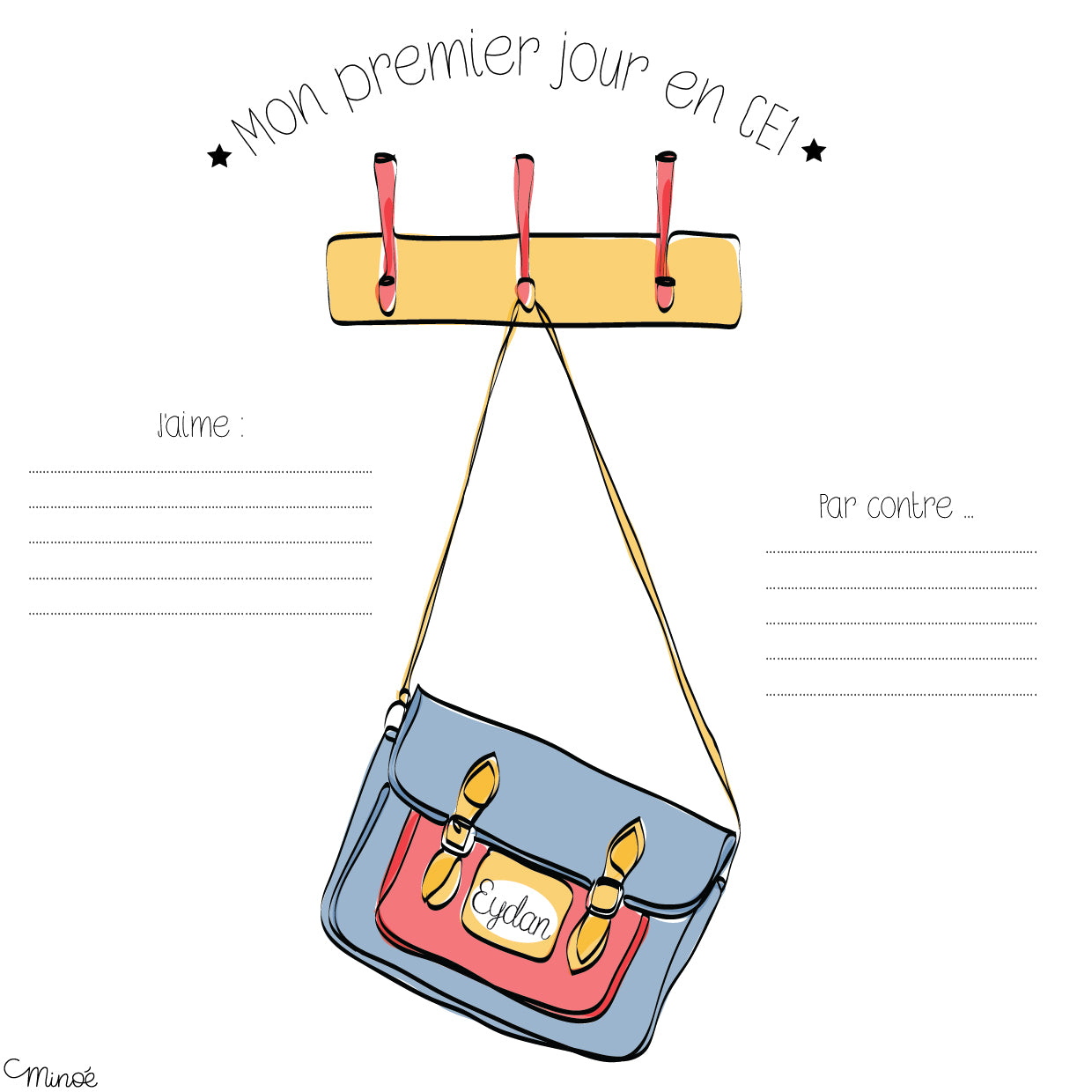 Souvenir du premier jour d'école - Carte personnalisée à imprimer