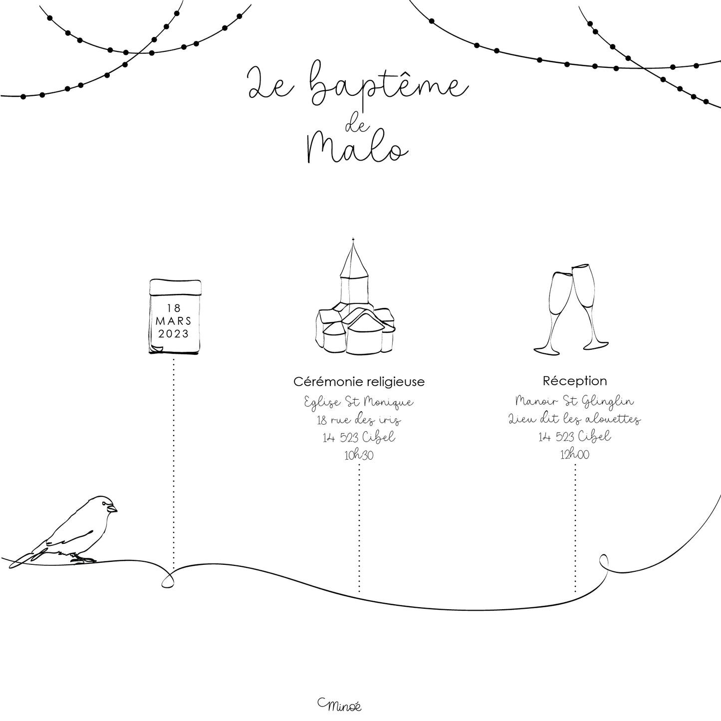 Faire-part de baptême - 2 pages - modèle 2 - printable