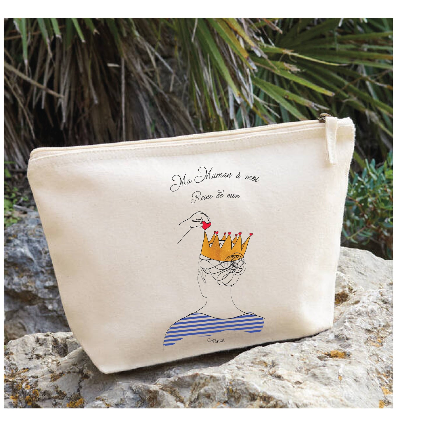 Trousse zippée en coton bio - Reine des mamans / Reine de mon coeur - sans personnalisation