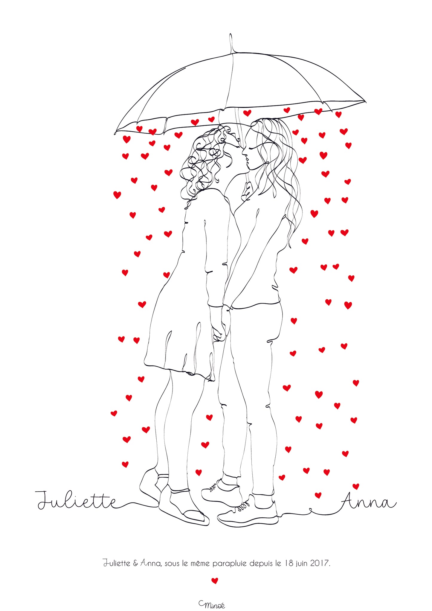 Illustration de couple - Sous le même parapluie