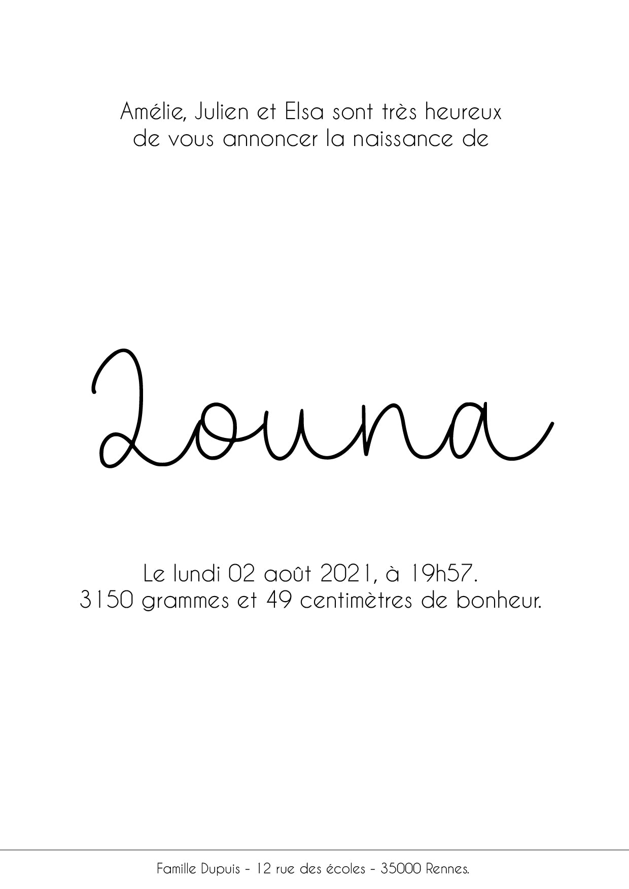 Faire-part de naissance - 2 pages avec illustration d'après photo - printable