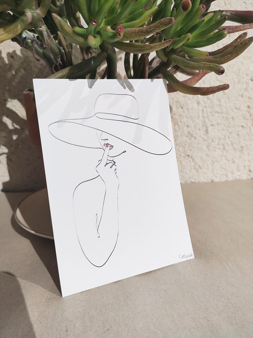 carte postale - La dame au chapeau