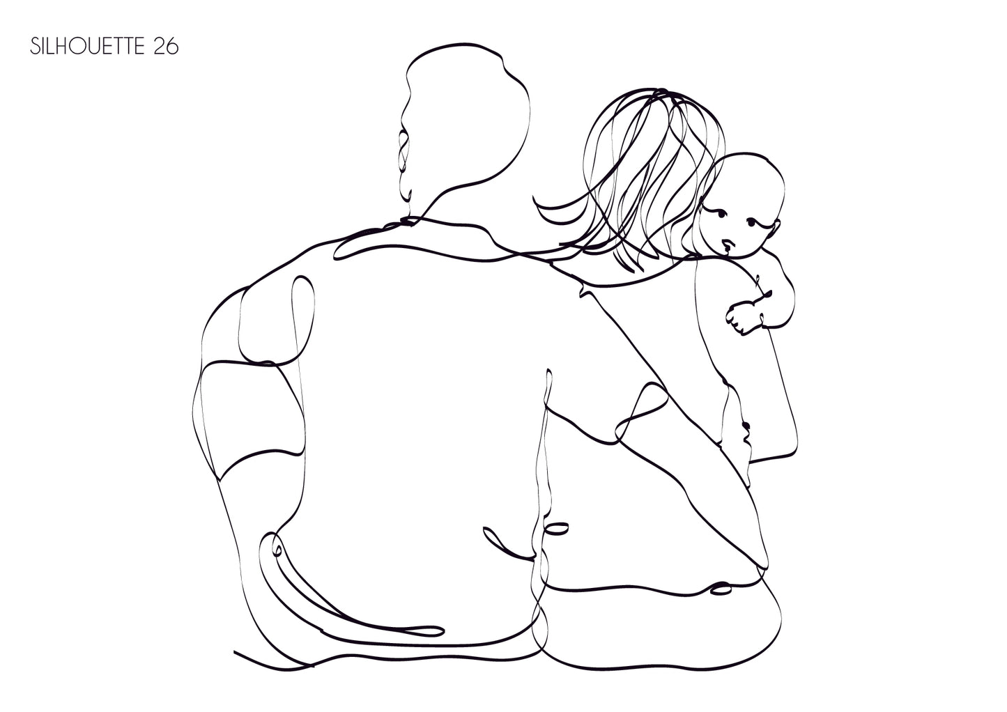 Illustration portrait de famille - famille assise de dos
