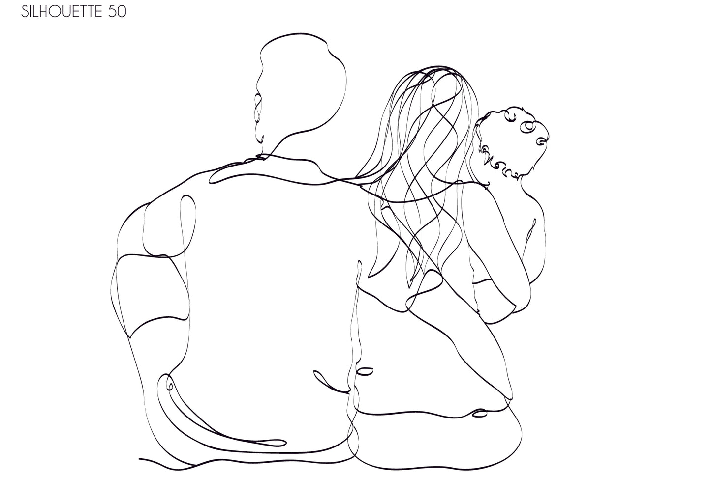 Illustration portrait de famille - famille assise de dos