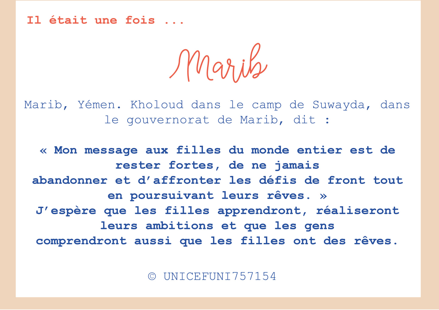 Portrait d'enfant en collaboration avec l'unicef :  Il était une fois Marib