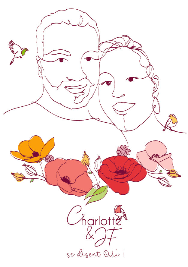 Faire-part de mariage - 2 pages avec illustration d'après photo - printable