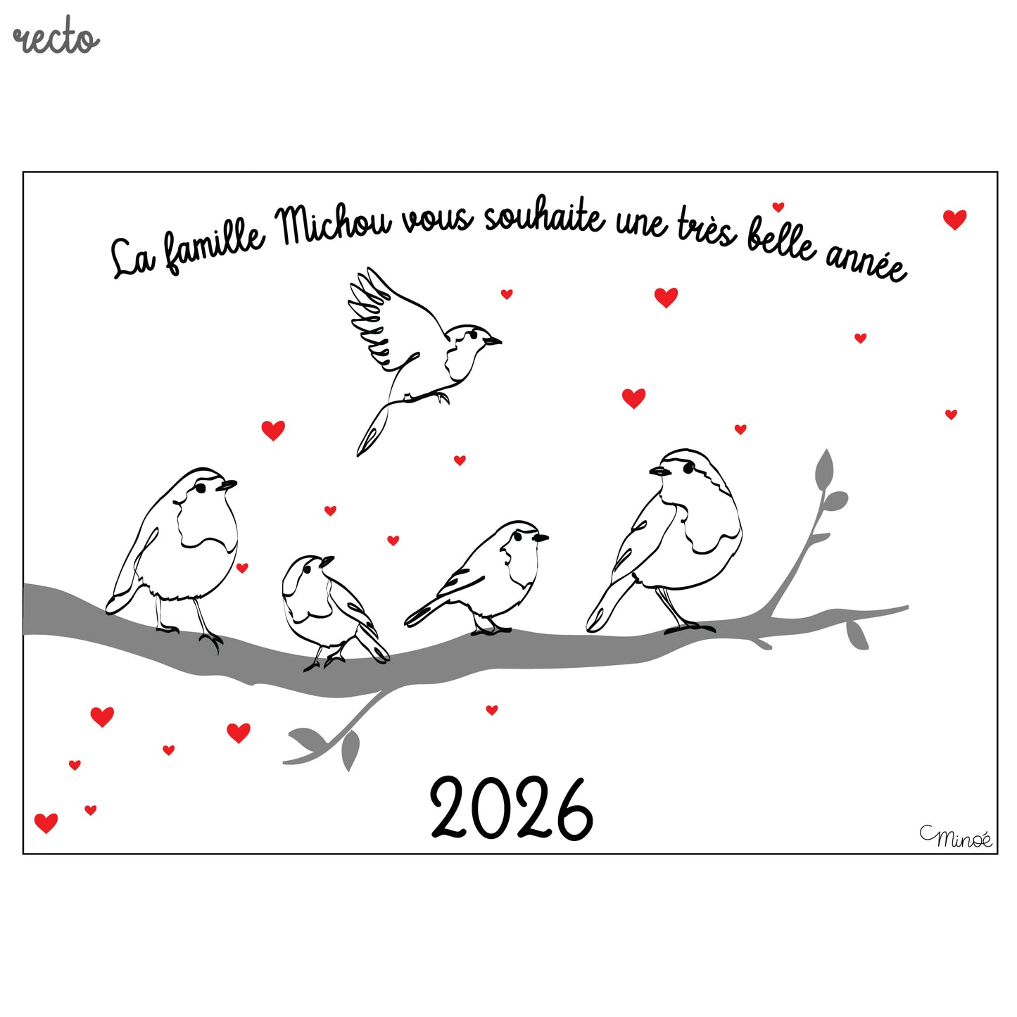 Carte de voeux famille oiseaux - à personnaliser