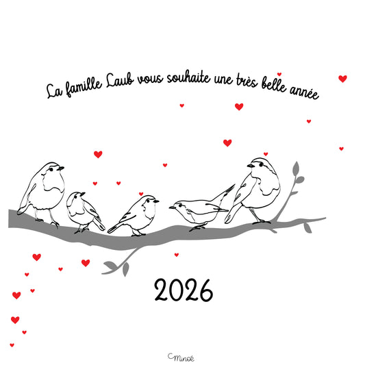 Carte de voeux famille oiseaux - à personnaliser