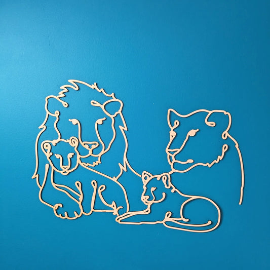 Scène murale en bois : famille lion