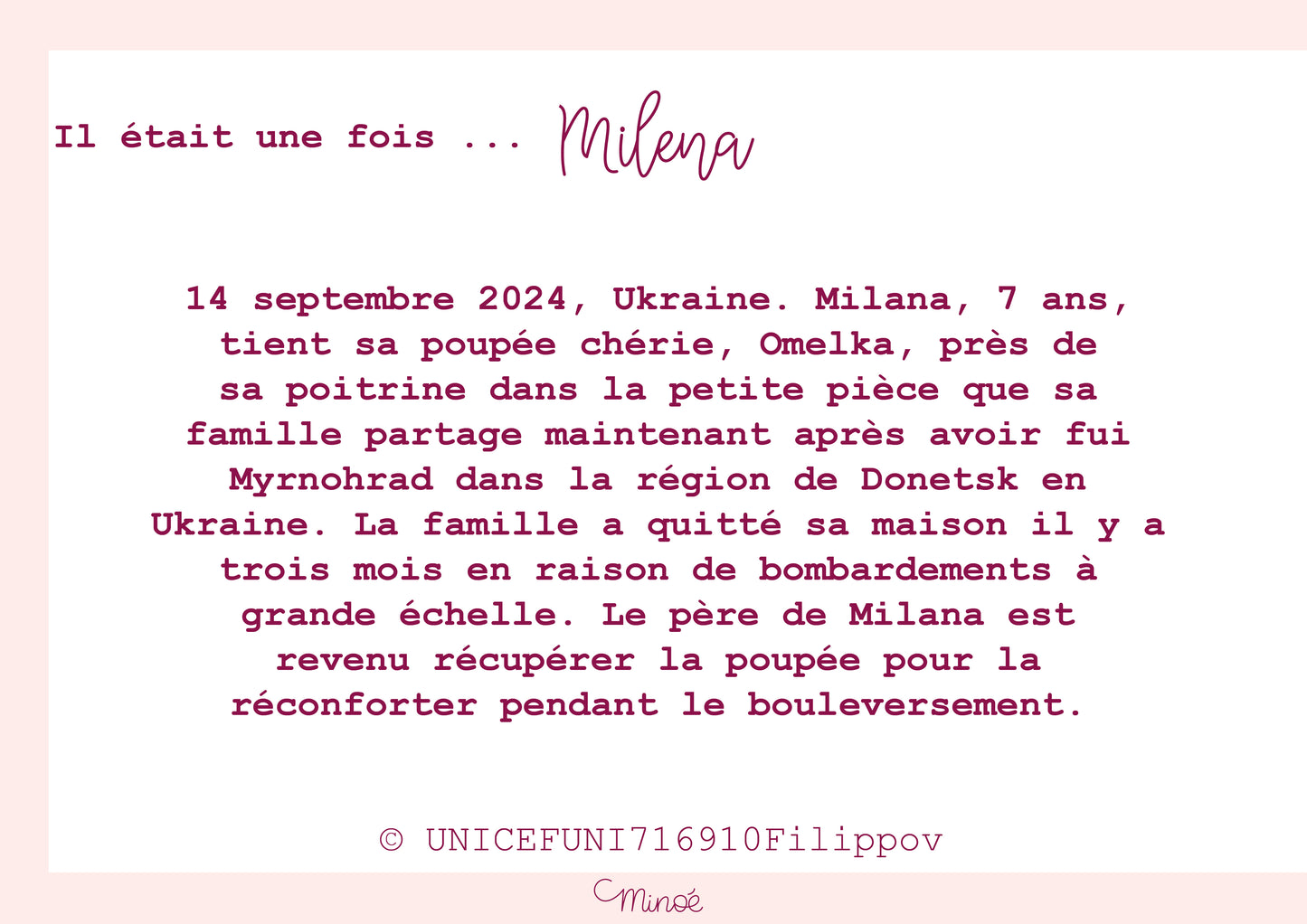 Portrait d'enfant en collaboration avec l'unicef : 4- Il était une fois Milena