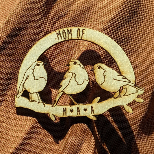 Broche personnalisée : Mom of / modèle oiseaux