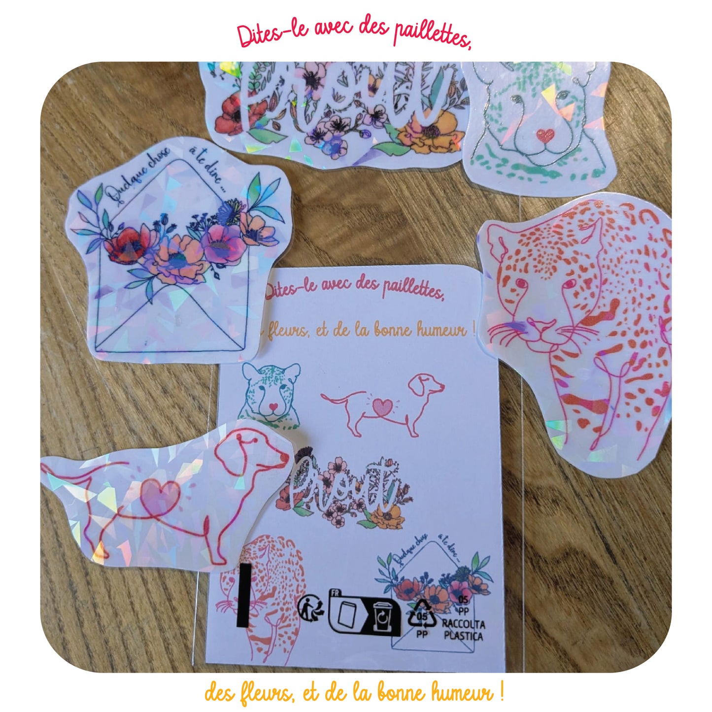 Lot de 5 stickers pailletés