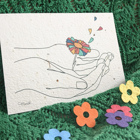 Carte à planter : Main et fleur