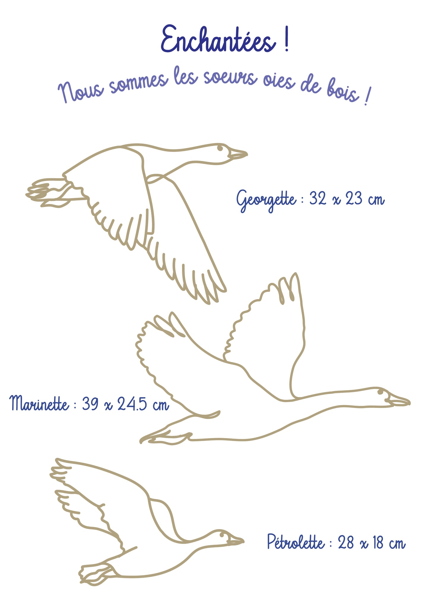 Trio d'oies en lignes de bois