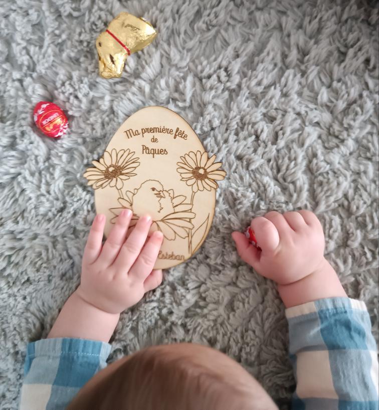 Oeuf en bois personnalisé : ma première fête de Pâques