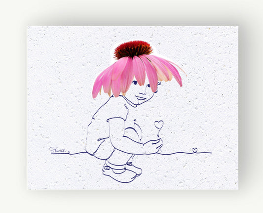 Carte à planter : enfant au chapeau fleuri