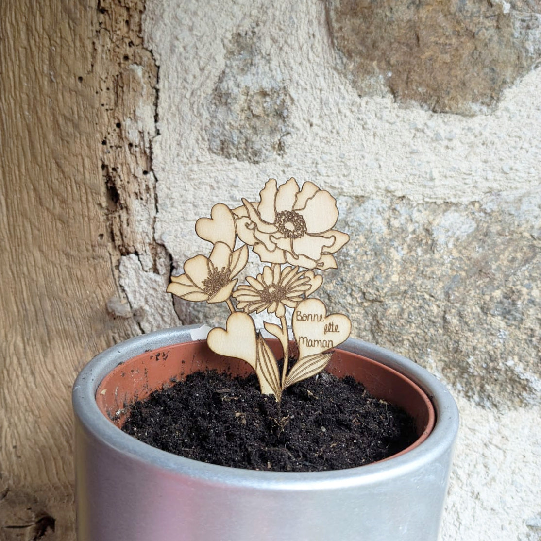 Carte à planter + tuteur en bois : Bonne fête Maman