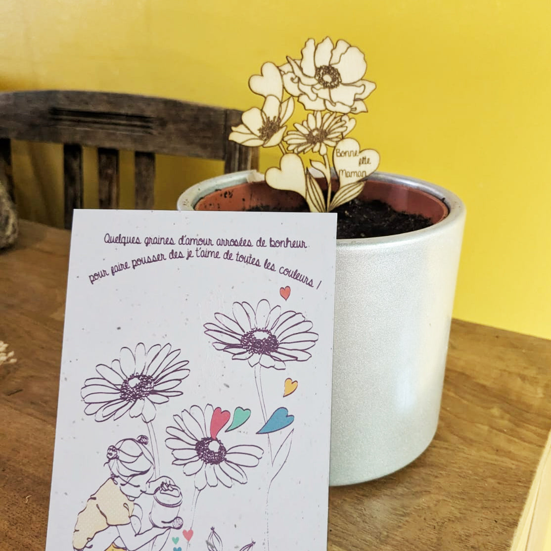 Carte à planter + tuteur en bois : Bonne fête Maman