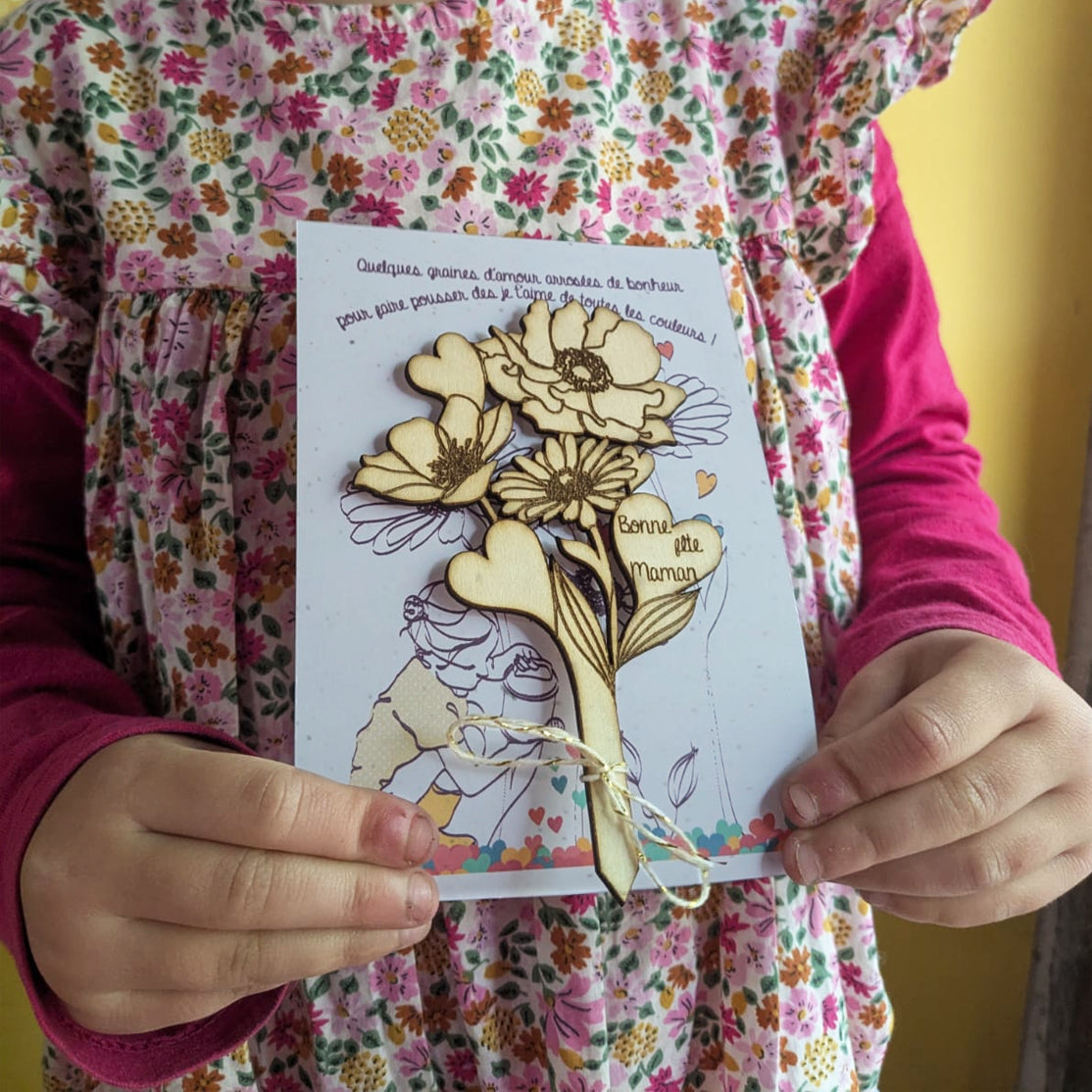 Carte à planter + tuteur en bois : Bonne fête Maman