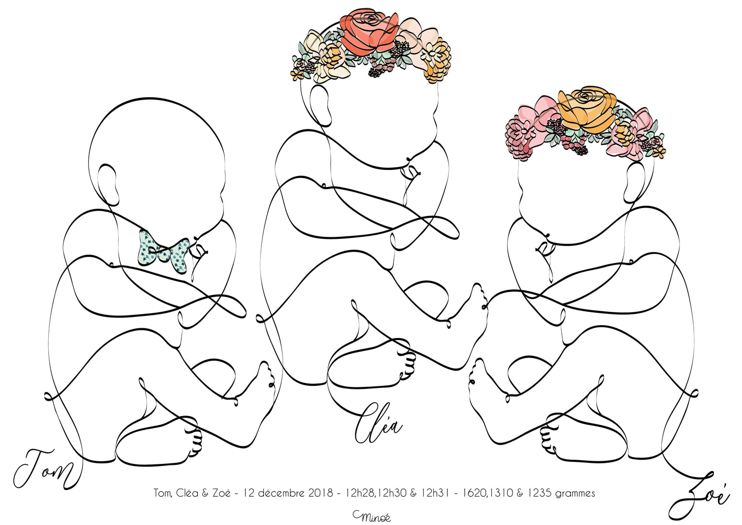 Illustration de naissance - triplés