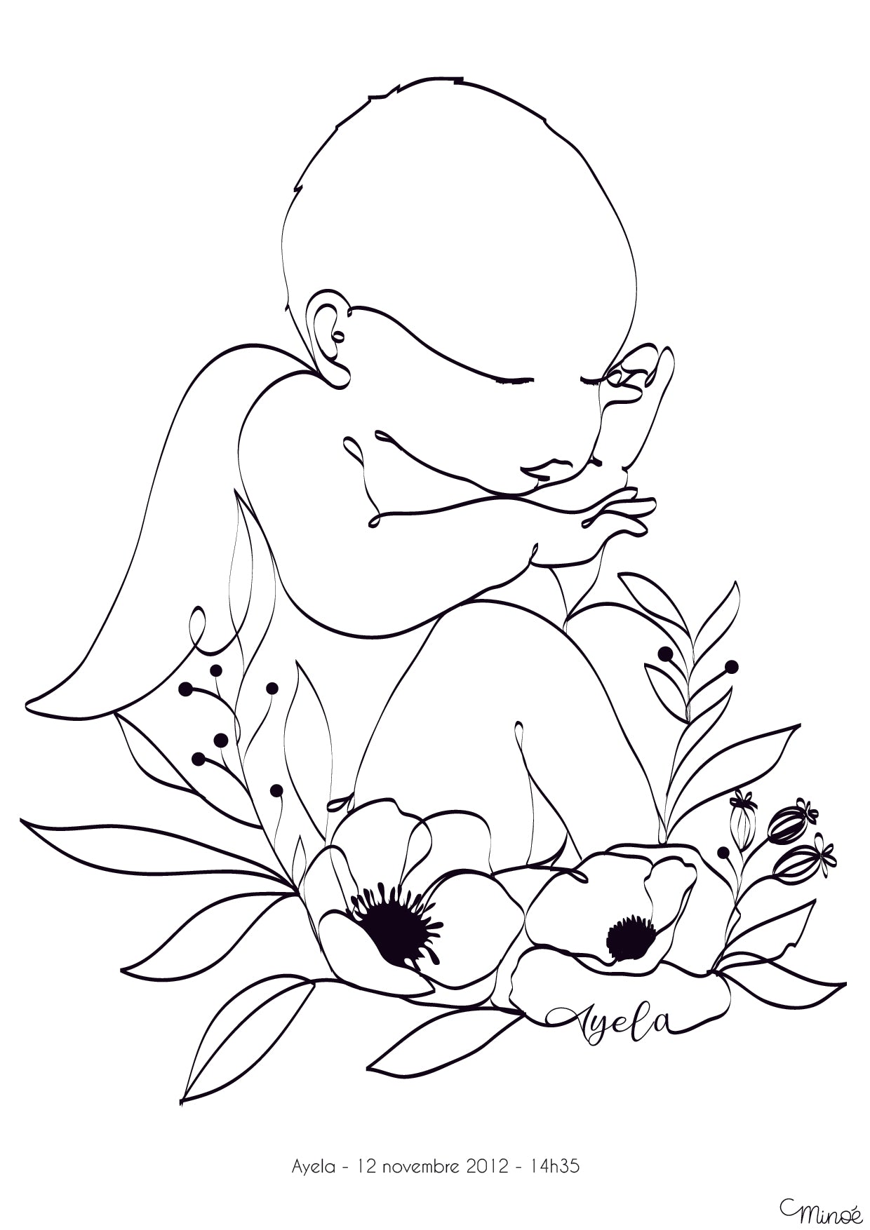 Illustration de naissance : bébé fleuri – Hey Minoe